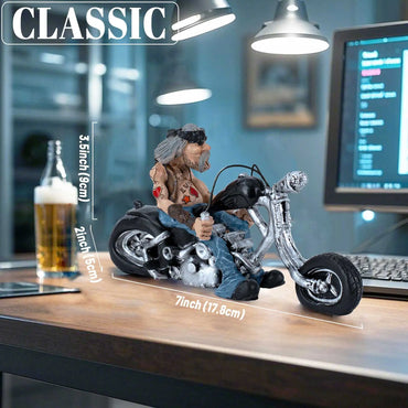Funny Biker Resin Figurine - Modern Retro Motorcycle Rider Statue & Creative Desktop Ornament for Office, Garage & Men's Gift