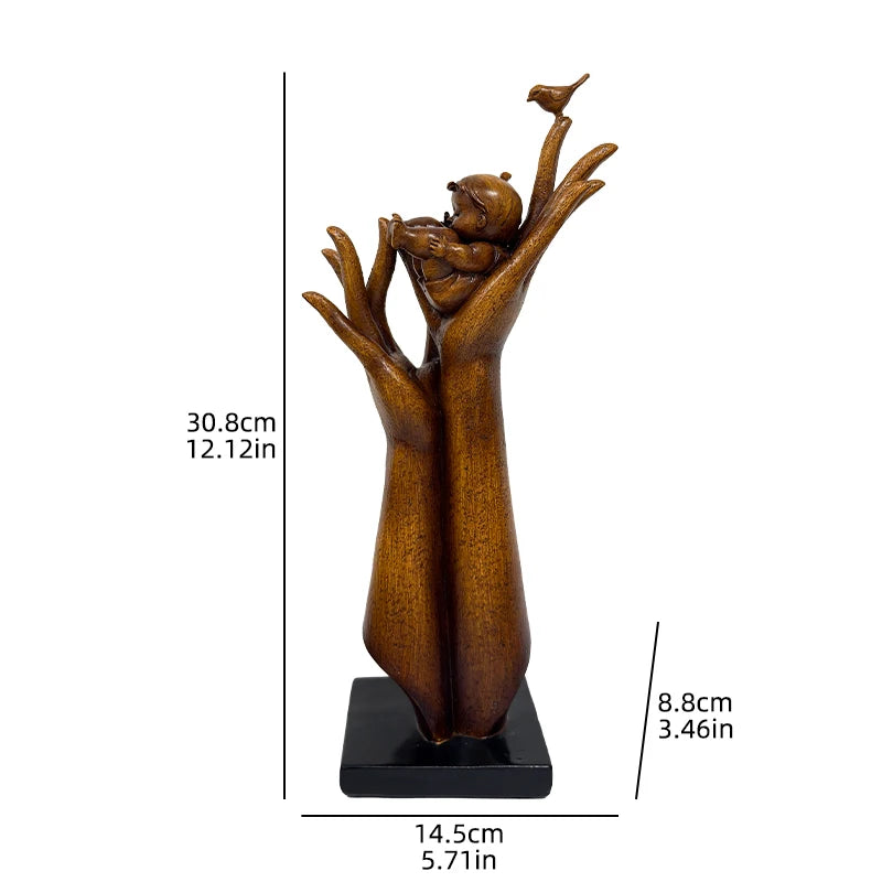 Aspiration Hands Sculpture - Wood Grain Finish Resin Art