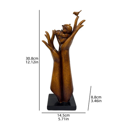Aspiration Hands Sculpture - Wood Grain Finish Resin Art