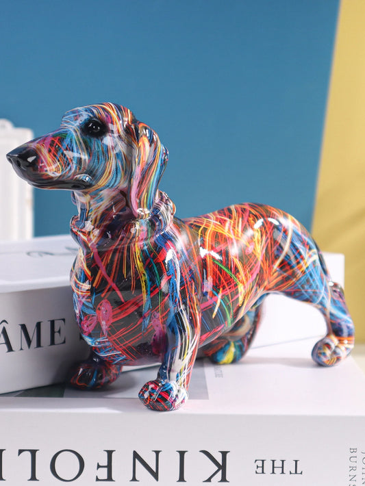 Artistic Graffiti Dachshund Sculpture - Vibrant Abstract Resin Sausage Dog Figurine for Home Decor