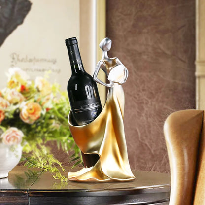 Lady in Gold Wine Holder - Elegant European Resin Sculpture