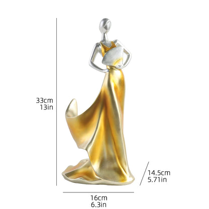 Lady in Gold Wine Holder - Elegant European Resin Sculpture