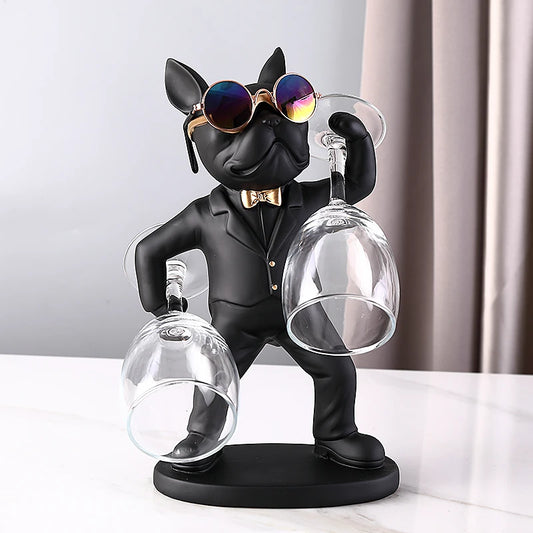 French Bulldog Wine Holder - Modern Dog Butler Sculpture
