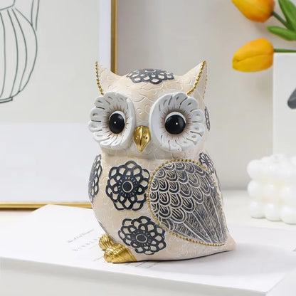 Whimsical Resin Owl Figurine - 15cm Intricate Floral Pattern Home & Shelf Decor