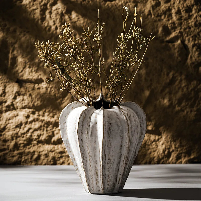 Capiron Ceramic Bud Vase - Modern Boho Ribbed Flower Pot