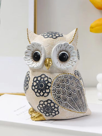 Whimsical Resin Owl Figurine - 15cm Intricate Floral Pattern Home & Shelf Decor