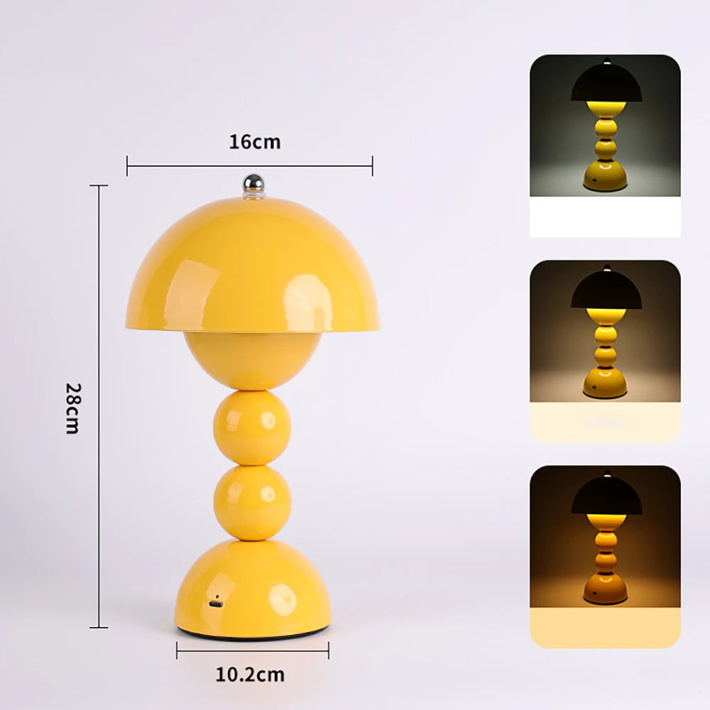 Nordic LED Table Lamp - Retro Mushroom Desk Light with 3-Color Stepless Dimming