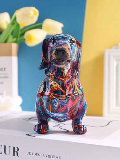 Artistic Graffiti Dachshund Sculpture - Vibrant Abstract Resin Sausage Dog Figurine for Home Decor