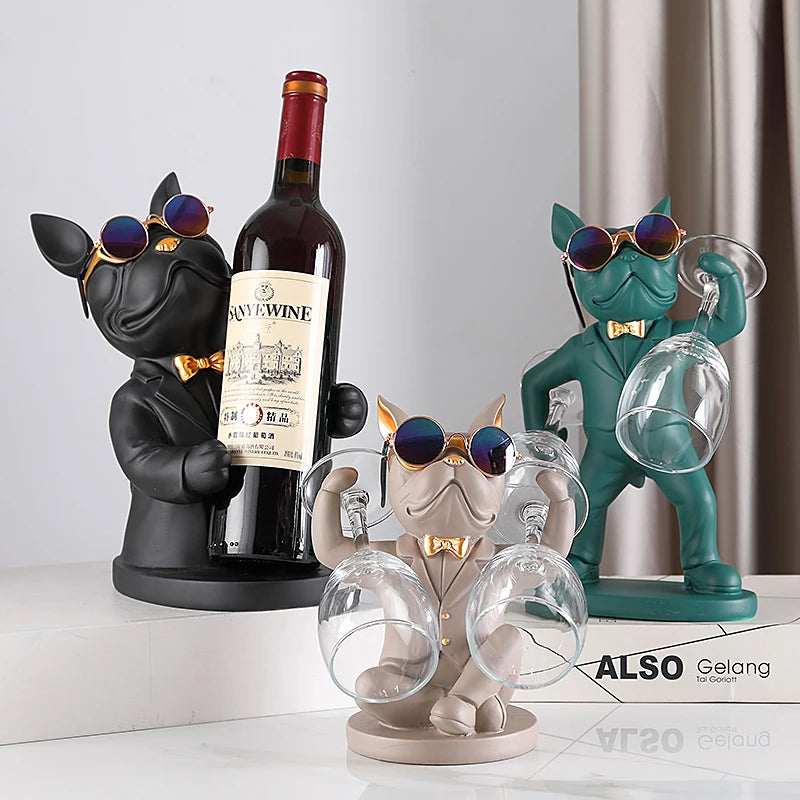 French Bulldog Wine Holder - Modern Dog Butler Sculpture