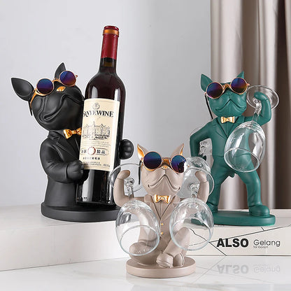 French Bulldog Wine Holder - Modern Dog Butler Sculpture
