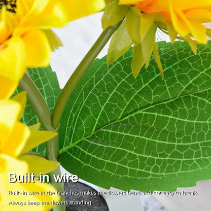 Sunflower LED Night Light - Artificial Silk Floral Pot Lamp with USB Charging
