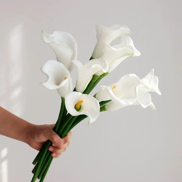 10-Piece Real Touch Artificial Calla Lily Bouquet - Elegant Silk Floral Arrangement for Weddings