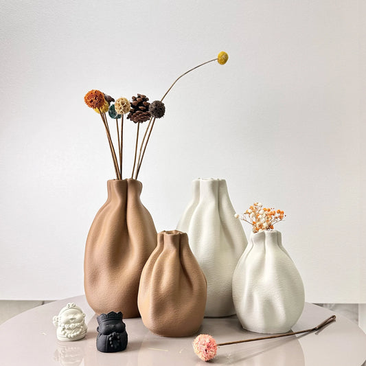 Textured Fabric-Style Vase Set - Modern 2-Piece Boho Decorative Collection