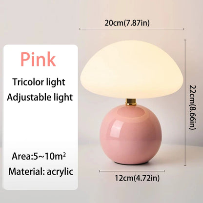 Nordic Macaron Mushroom Table Lamp - Creative Wooden Base Bedside Night Light for Bedroom & Study Room