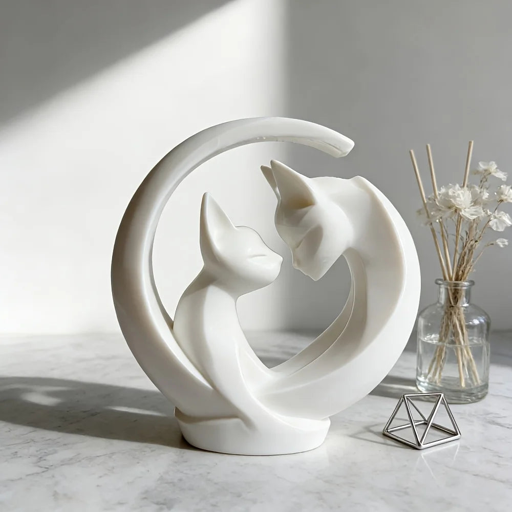 Minimalist Interactive Hugging Cats Statue - Modern Ceramic-Style Silhouette Sculpture for Bedroom Nightstand & Romantic Home Decor