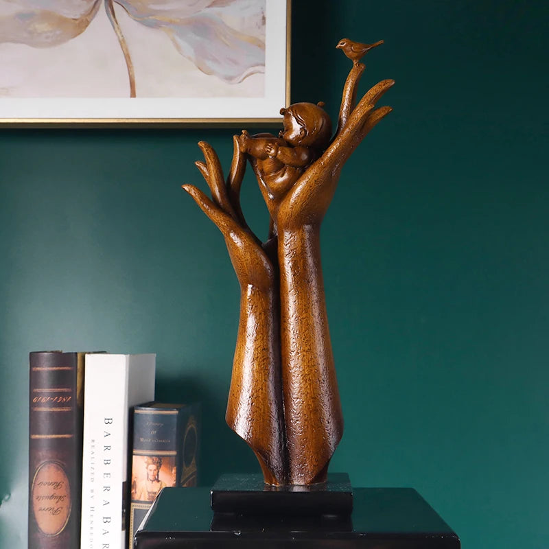 Aspiration Hands Sculpture - Wood Grain Finish Resin Art