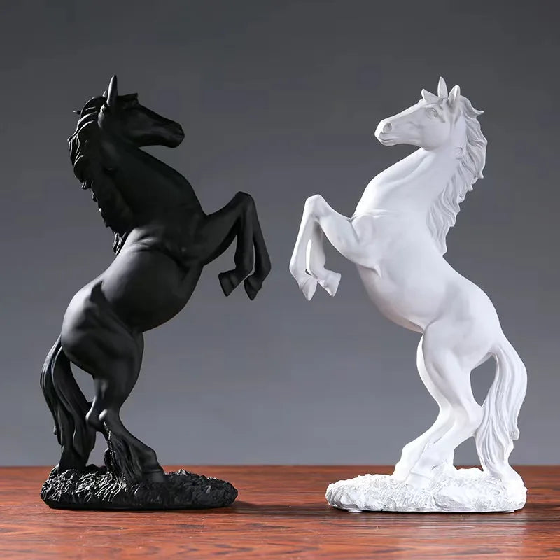 Victory Horse Resin Statue - 30cm European Style Stallion Figurine for Home & Office Decor