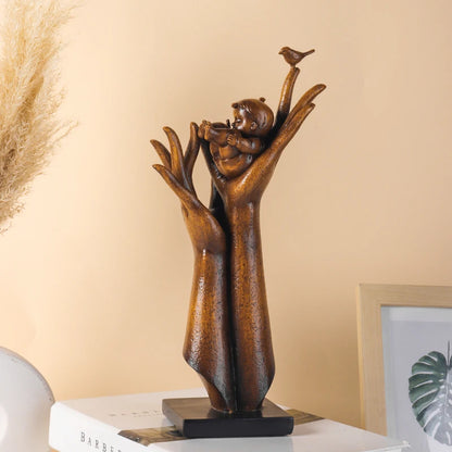 Aspiration Hands Sculpture - Wood Grain Finish Resin Art