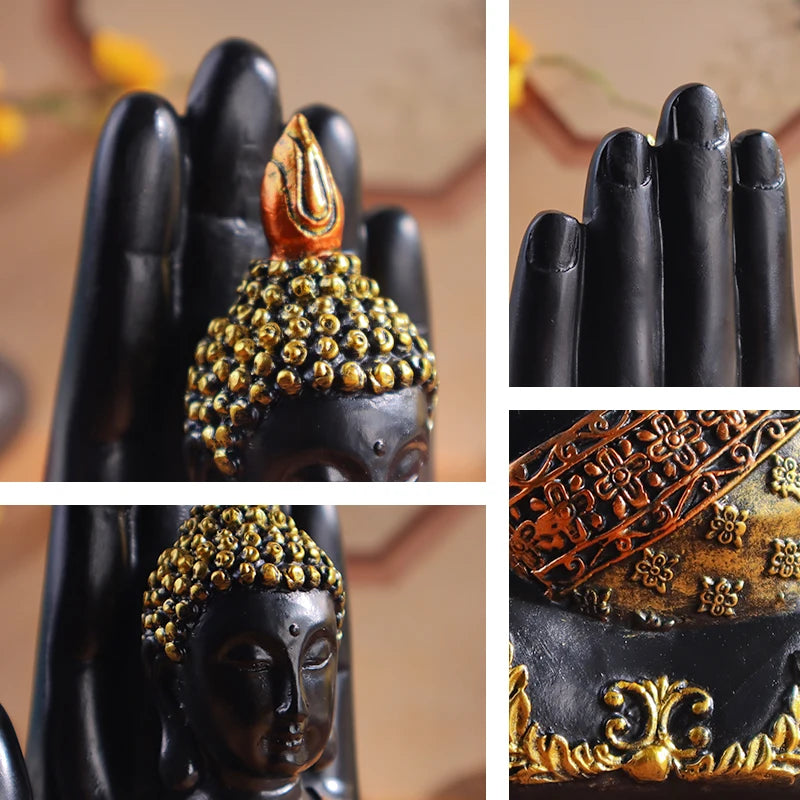 Hand of Buddha Statue - Spiritual Mudra Resin Figurine with Gold Detail