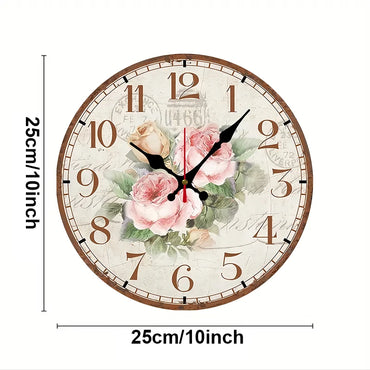 Antique Rose Wooden Wall Clock - Shabby Chic Floral Silent Clock for Living Room, Bedroom & Home Decor