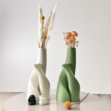 Interlocking Ceramic Vases - Modern Minimalist Double Vase Set