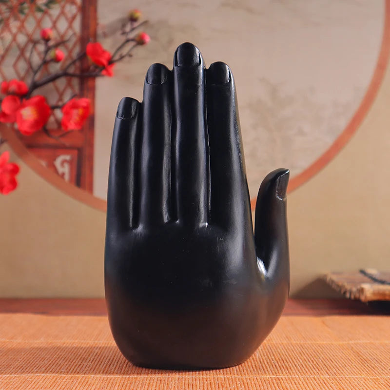 Hand of Buddha Statue - Spiritual Mudra Resin Figurine with Gold Detail