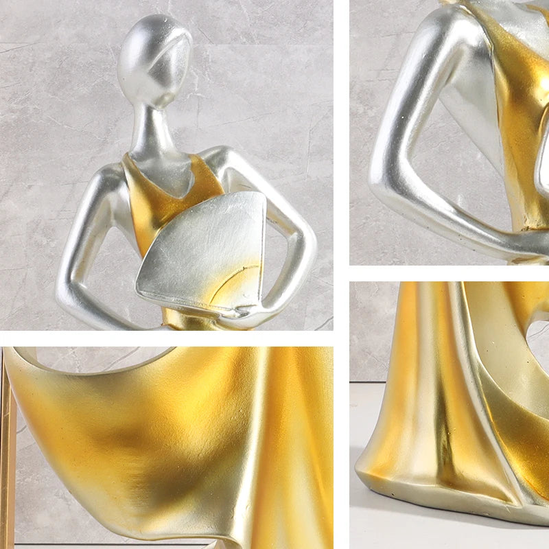 Lady in Gold Wine Holder - Elegant European Resin Sculpture