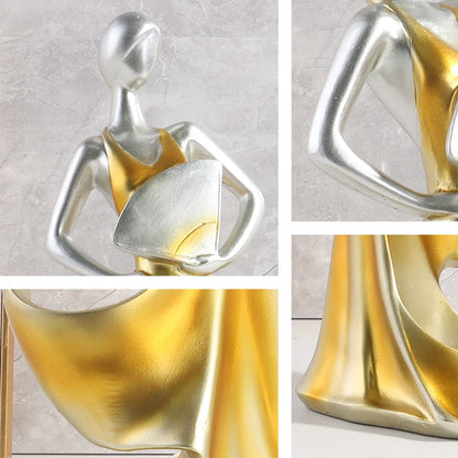 Lady in Gold Wine Holder - Elegant European Resin Sculpture