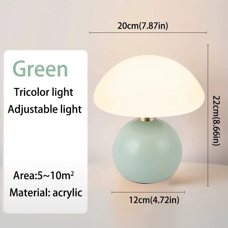 Nordic Macaron Mushroom Table Lamp - Creative Wooden Base Bedside Night Light for Bedroom & Study Room
