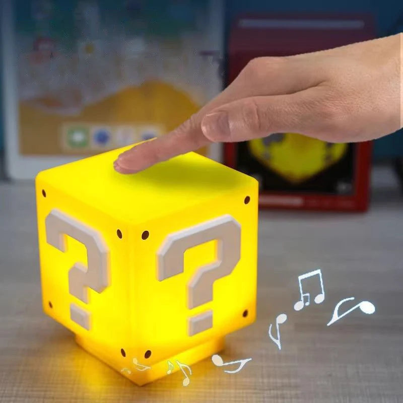 Question Mark Block Night Light - Interactive 3D LED Desk Lamp with Sound & USB Charging