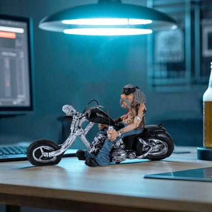 Funny Biker Resin Figurine - Modern Retro Motorcycle Rider Statue & Creative Desktop Ornament for Office, Garage & Men's Gift