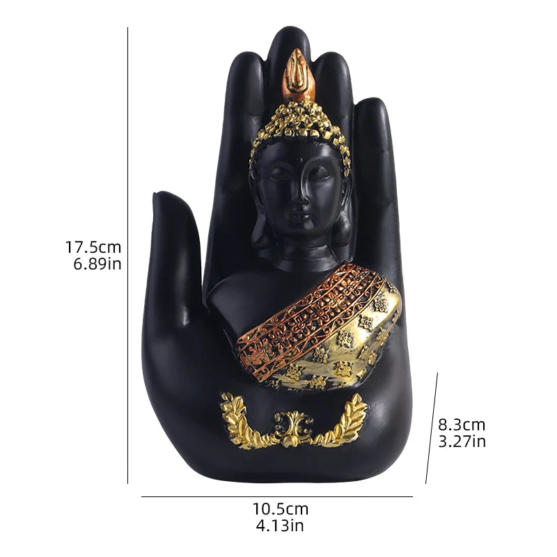 Hand of Buddha Statue - Spiritual Mudra Resin Figurine with Gold Detail