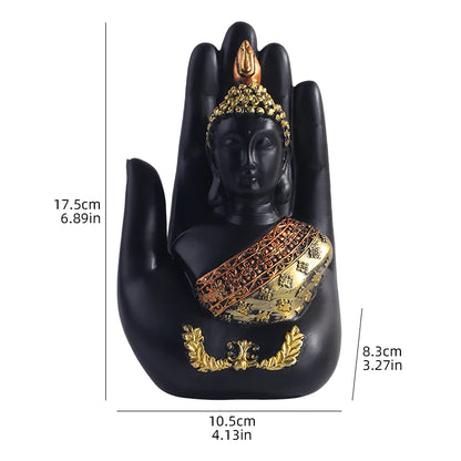 Hand of Buddha Statue - Spiritual Mudra Resin Figurine with Gold Detail
