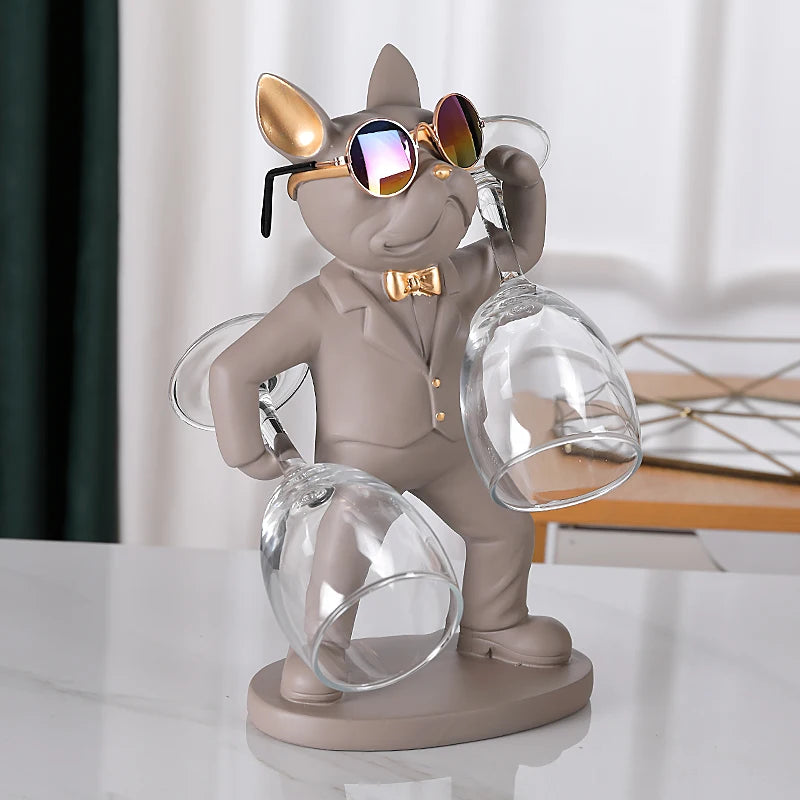 French Bulldog Wine Holder - Modern Dog Butler Sculpture