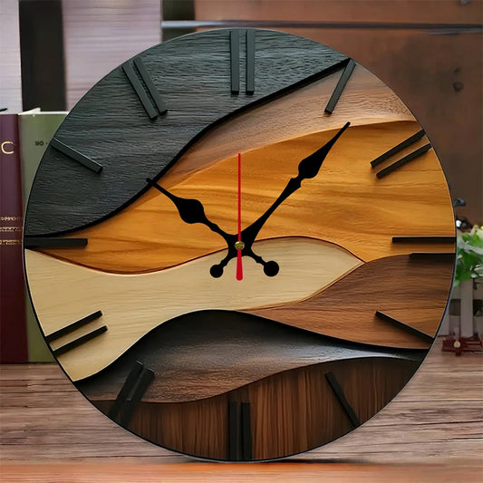 Nordic Abstract Wooden Wall Clock - 2D Flat Geometric Silent Clock for Modern Living Room & Office Decor