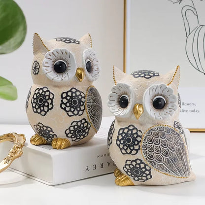 Whimsical Resin Owl Figurine - 15cm Intricate Floral Pattern Home & Shelf Decor