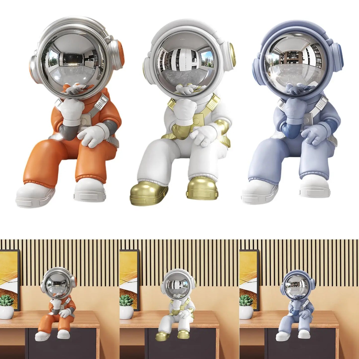 Miniature Resin Astronaut Sculpture - Modern Space Explorer Art for Desk & Office Decor
