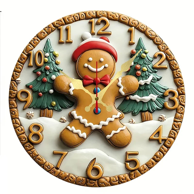 Happy Chef Kitchen Wall Clock - Silent Round Wooden Hanging Clock for Home & Dining Decor