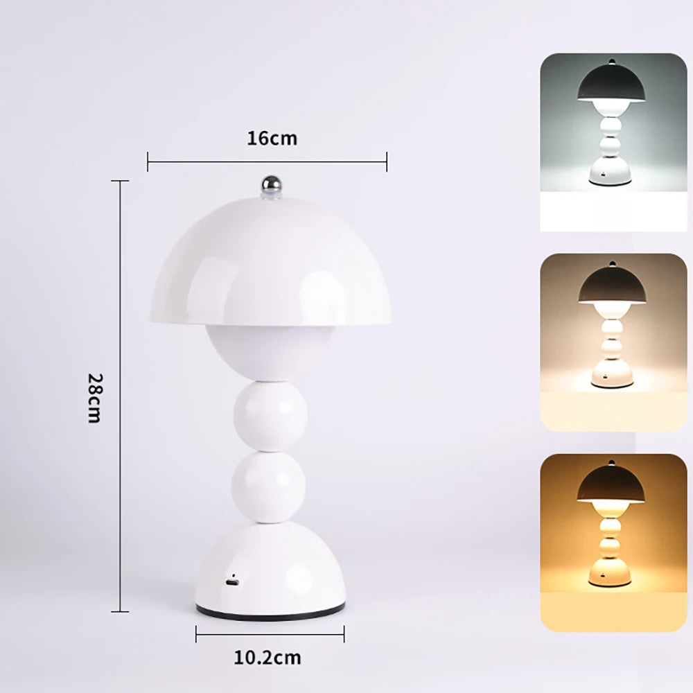 Nordic LED Table Lamp - Retro Mushroom Desk Light with 3-Color Stepless Dimming