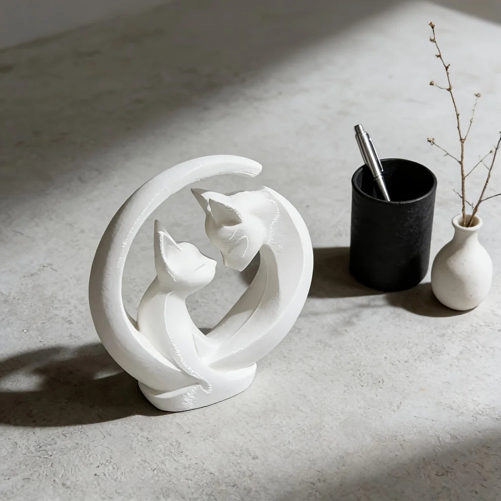 Minimalist Interactive Hugging Cats Statue - Modern Ceramic-Style Silhouette Sculpture for Bedroom Nightstand & Romantic Home Decor