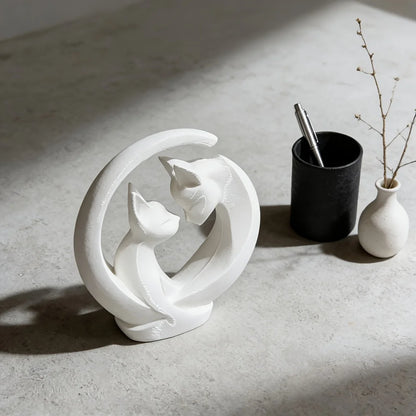 Minimalist Interactive Hugging Cats Statue - Modern Ceramic-Style Silhouette Sculpture for Bedroom Nightstand & Romantic Home Decor