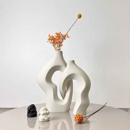 Interlocking Ceramic-Style Vases - Modern 2-Piece Abstract Set