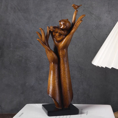 Aspiration Hands Sculpture - Wood Grain Finish Resin Art