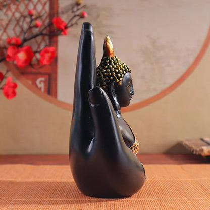 Hand of Buddha Statue - Spiritual Mudra Resin Figurine with Gold Detail