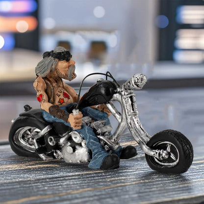 Funny Biker Resin Figurine - Modern Retro Motorcycle Rider Statue & Creative Desktop Ornament for Office, Garage & Men's Gift