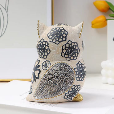 Whimsical Resin Owl Figurine - 15cm Intricate Floral Pattern Home & Shelf Decor