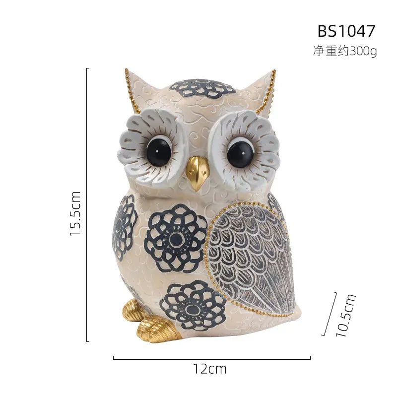 Whimsical Resin Owl Figurine - 15cm Intricate Floral Pattern Home & Shelf Decor